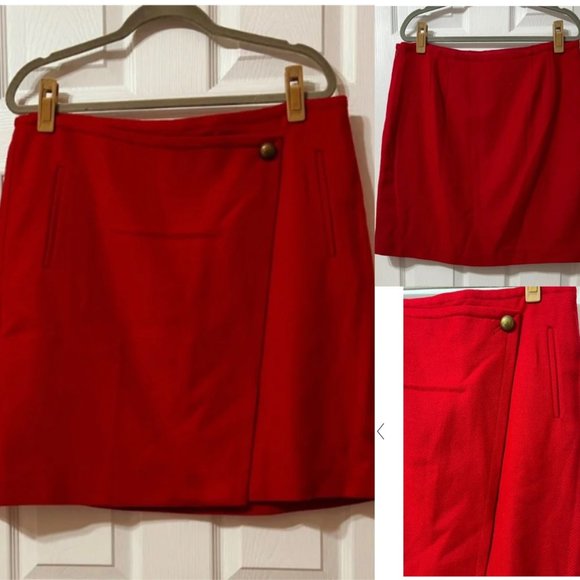 Talbots NWOT Sz 14 Red Wool Faux Wrap A-Line Skirt - Picture 2 of 7